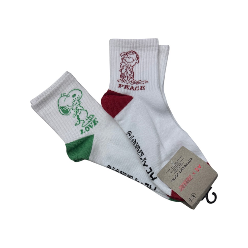 American Eagle Peanuts Socks Womens OS White NWT 2-Pack Snoopy Linus 2289-100